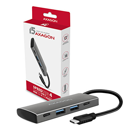 AXAGON HMC-4G2, USB 3.2 Gen 2 10 Gb/s hub, porty 2x USB-A, 2x USB-C, kabel USB-C 13cm