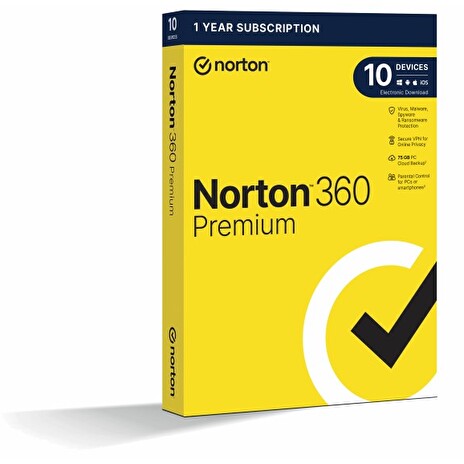NORTON 360 PREMIUM 75GB CZ 1 uživatel pro 10 zařízení na 1rok_CZ box