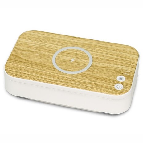 IMMAX UV-C sterilizátor pro mobily, respirátory a drobné předměty/ Qi nabíjení/ USB/ podsvícení/ bílo-hnědý