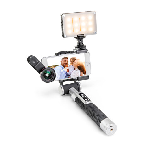 Balíček Miggo PICTAR čočka Smart 16mm, LED světlo a Selfie tyč černá