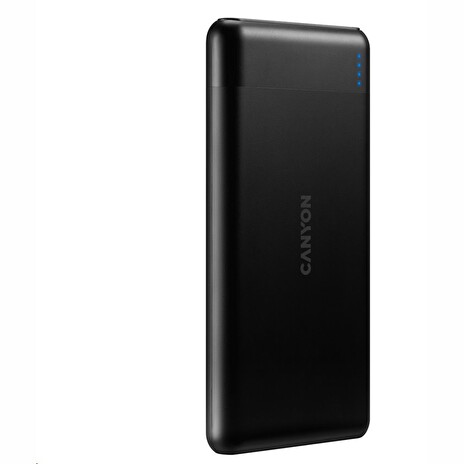 CANYON powerbanka PB-107B PD/QC3.0,10000mAh Li-pol, Input 5/9/12V (MicroUSB/USB-C),Output 5/9/12V (USB-A+USB-C),černá