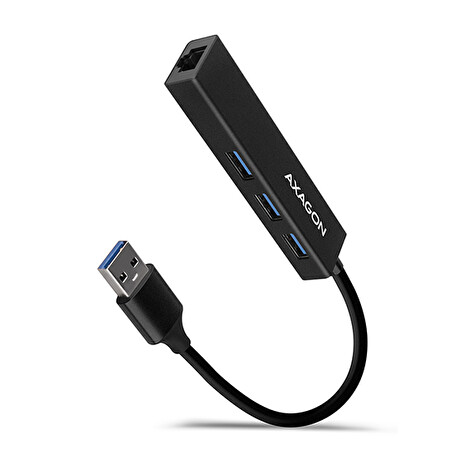 AXAGON HMA-GL3A, USB 3.2 Gen 1 hub, porty 3x USB-A + Gigabit Ethernet, kovový, kabel USB-A 20cm