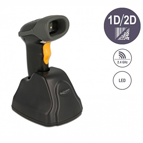 Delock Čtečka čárových kódů 2,4 GHz, 1D a 2D, s nabíjecí stanicí