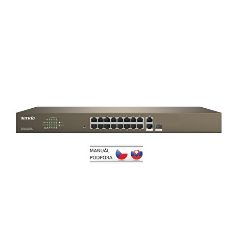 Tenda TEF1218P-16-250W PoE AT WebSmart switch - 16x PoE 100 Mb/s + 2xUplink 1Gb/s RJ45/SFP,PoE+ 230W