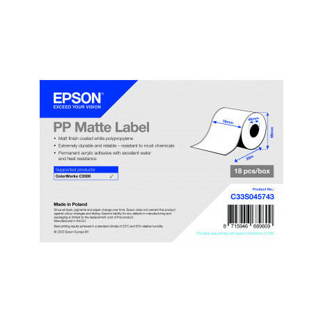 PP Matte Label - Continuous Roll: 76mm x 29m