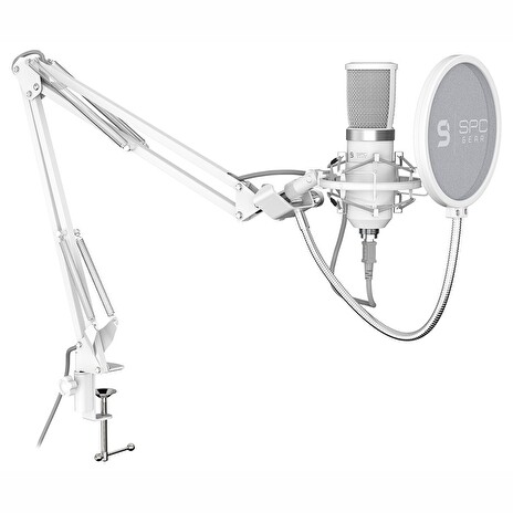 SPC Gear mikrofon SM950 Onyx White Streaming microphone / USB / polohovatelné rameno / pop filtr / bílý