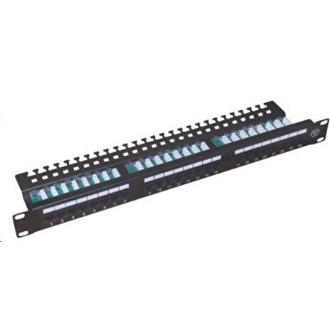 Patch panel 24port Cat5E, UTP, vyvaz.úchyty, černý