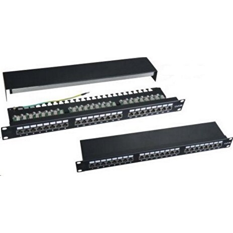 Patch panel 24port Cat5E, STP stíněný, vyvaz.úchyty, černý
