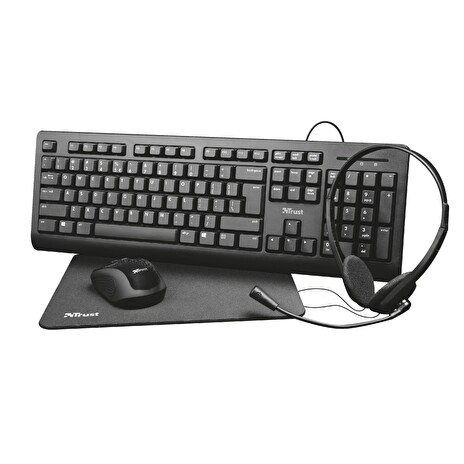 TRUST PRIMO 4-IN-1 HOME OFFICE SET CZ/SK - set klávesnice a myši, sluchátek a podložky k myši