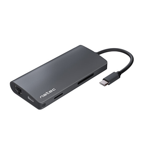 Natec multiport adaptér FOWLER 2 USB-C PD, 3X USB 3.0, HDMI 4K, RJ45, USB-C, SD, MICRO SD