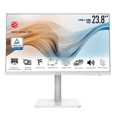 MSI monitor Modern MD241PW, 24"/1920 x 1080 (FHD)/IPS/5ms/1000:1/250cd / m2/ HDMI/USB C/ Bílá
