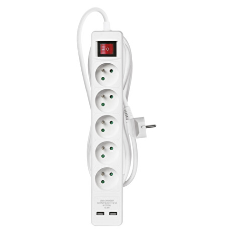 EMOS Prodluž. kabel 5z3m,vyp,1,5mm, 2xUSB (2,1A)