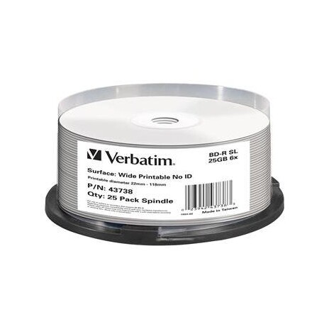 Verbatim Blu-ray BD-R [ Spindle 25 | 25GB | 6x | WIDE PRINT NO ID ]