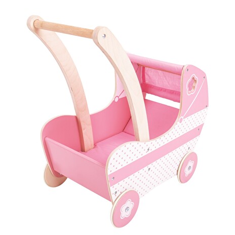 Hračka Bigjigs Toys Dřevěný kočárek pro panenky