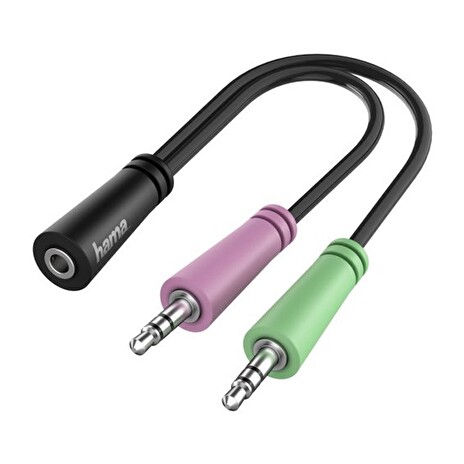 HAMA redukce pro headsety/ 2x zástrčka 3,5mm jack - zásuvka 3,5mm jack/ černá/ 10cm