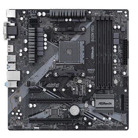 ASROCK B450M PRO4 R2.0 (AM4, amd B450, 4xDDR4 3200, 4xSATA3, 7.1, USB3.1, VGA+DVI +HDMI, mATX)