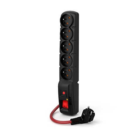 Acar F5 10m kabel, 5 zásuvek, přepěťová ochrana, max.proud 16A, černý