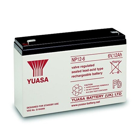 YUASA NP12-6 (6V; 12Ah; faston F2-6,3mm; životnost 5let)