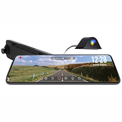CEL-TEC palubní kamera do auta v zrcátku M12 Dual GPS Exclusive/2K/zadní 1080p/9,8" IPS dotykové LCD/g-sens./podpora GPS