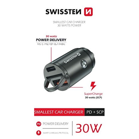 SWISSTEN CL ADAPTÉR POWER DELIVERY USB-C + SUPER CHARGE 3.0 30W NANO STRÍBRNÝ