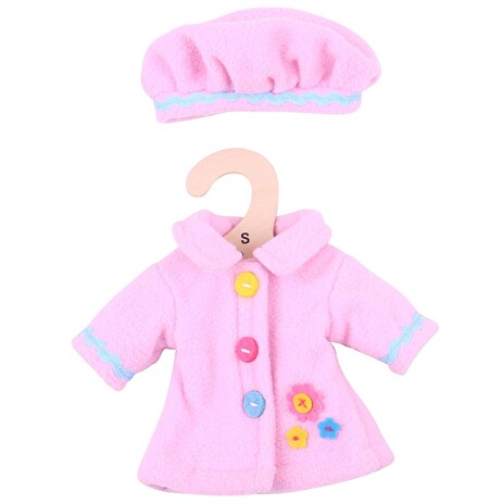 Hračka Bigjigs Toys Růžový kabátek s čepičkou pro panenku 28 cm