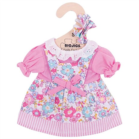 Hračka Bigjigs Toys Růžové květinové šaty pro panenku 28 cm