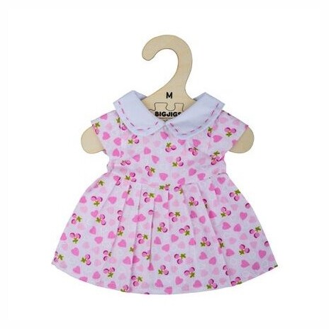 Hračka Bigjigs Toys Růžové šaty se srdíčky pro panenku 34 cm