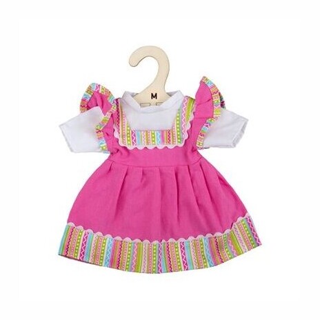 Hračka Bigjigs Toys Růžové šaty s pruhovaným lemováním pro panenku 34 cm