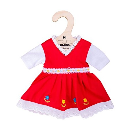Hračka Bigjigs Toys Červené květinové šaty pro panenku 34 cm