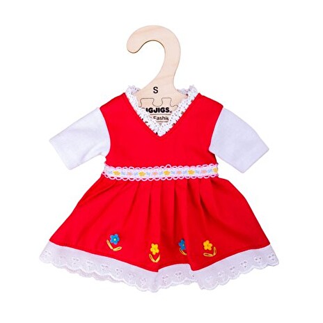 Hračka Bigjigs Toys Červené květinové šaty pro panenku 28 cm