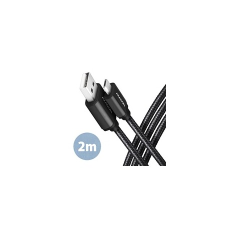 AXAGON BUMM-AM20AB, HQ kabel Micro USB <-> USB-A, 2m, USB 2.0, 2.4A, ALU, oplet, černý