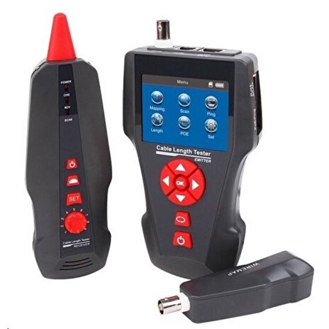 LAN Tester kabeláže LCD80-SPP, STP+PSTN+coax+USB, LCD displej, měření délky vedení, test PoE a PING, sonda