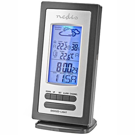 NEDIS meteostanice WEST201G/ vnitřní a venkovní/ digitální/ bezdrátový senzoru počasí/ předpověď počasí/ čas/ LCD/ budík