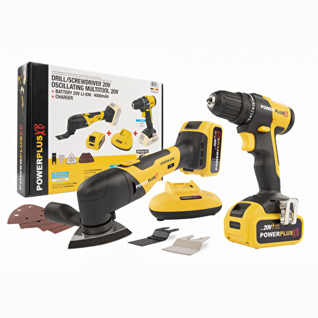 Sada Powerplus POWXBBOX10 - Aku vrtačka + multifunkční bruska 20 V, 4 Ah