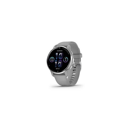 Garmin Venu 2 Plus, nerezová luneta Silver, pouzdro Gray, silikonový řemínek