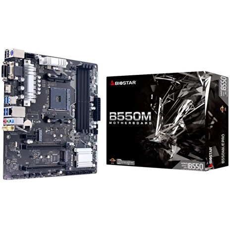 BIOSTAR B550MX/E Pro, AM4, B550 chipset, 4x DIMM DDR4 4400, PCI-E 16x 1x Gen4, 1x Gen3, 2x M.2, 4x SATA III, G