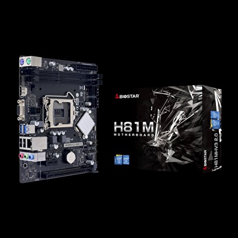 BIOSTAR, Socket 1150, Intel H81, v.2.0, 2x DDR3 1600MHz, max 16GB, 1x PCI-E x16, 2x SATA III, 2x SATA II, 1GB LAN,