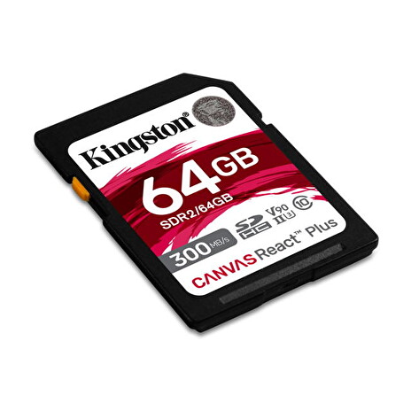 Kingston SDXC karta 64GB Canvas React Plus SDHC UHS-II 300R/260W U3 V90 for Full HD/4K/8K