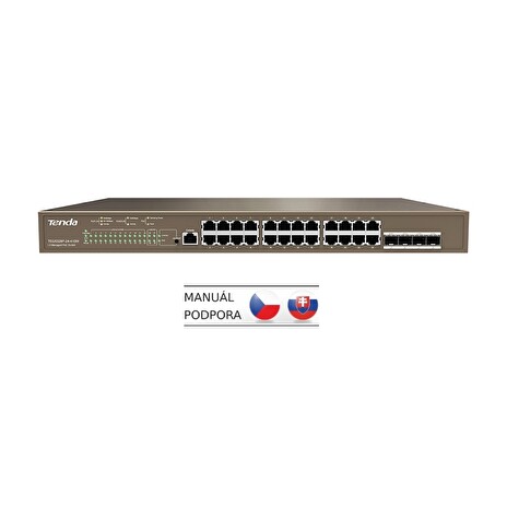 Tenda TEG5328P-24-410W Gigabit L3 PoE+ Switch 370W, 24x 1Gb/s PoE+, 4x SFP, STP, IGMP, VLAN, Rack