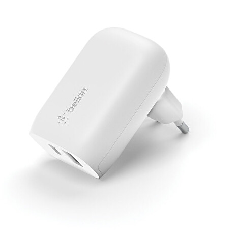Belkin BOOST CHARGE™ Duální 37W Power Delivery PPS nástěnná nabíječka (USB-C 25W + USB-A 12W), bílá