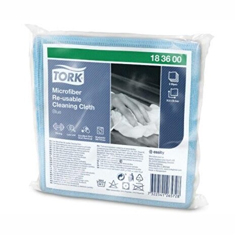 Utěrka Tork čisticí z mikrovlákna pro opakovatelné použití, 30,5 x 30,5 x, modrá - 6 ks
