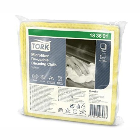 Utěrka Tork čisticí z mikrovlákna pro opakovatelné použití, 30,5 x 30,5 x, žlutá - 6 ks