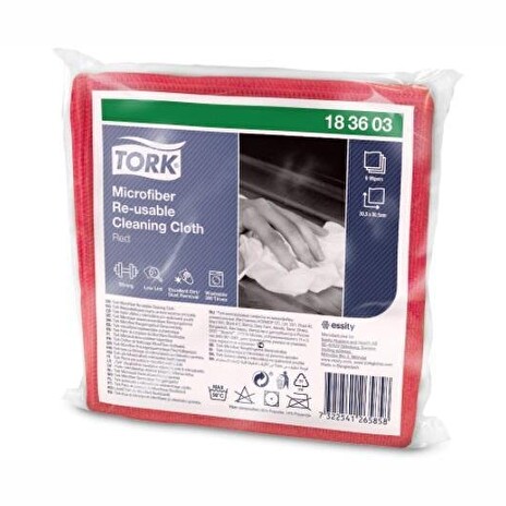 Utěrka Tork čisticí z mikrovlákna pro opakovatelné použití, 30,5 x 30,5 x, červená - 6 ks