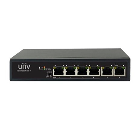 UNIVIEW Switch 6xRJ45 10/100 vč. PoE (802.3af/at,PoE budget 65W),PoE porty lze přepnout na 250m PoE@10Mbps, desktop