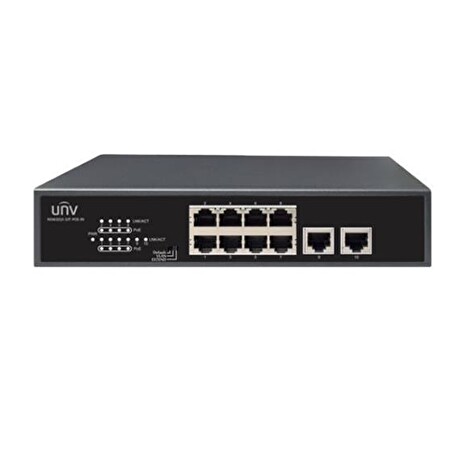 UNIVIEW Switch 10xRJ45 10/100 vč. PoE (802.3af/at,PoE budget 120W),PoE porty lze přepnout na 250m PoE@10Mbps, desktop