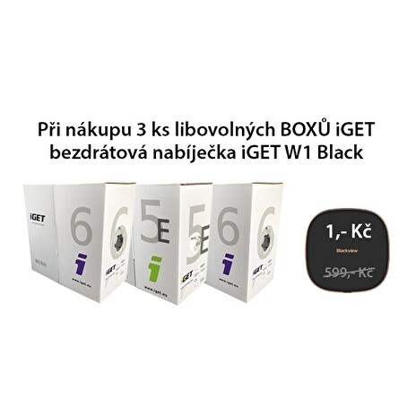 3x Síťový kabel iGET CAT5E UTP PVC Eca 305m/box + Bezdrátová nabíječka IGET W1 ZDARMA