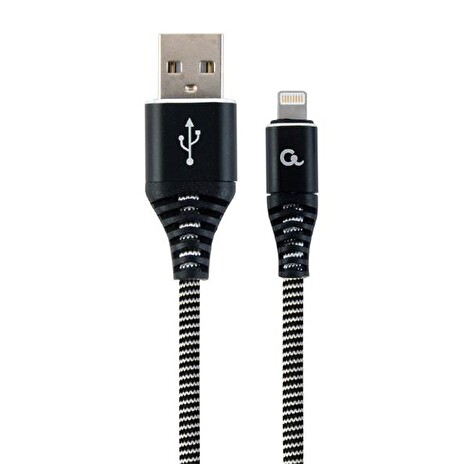 Gembird Premium cotton braided 8-pin cable charging and data cable,2m,black/whit
