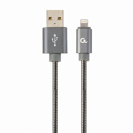 Gembird Premium spiral metal 8-pin charging and data cable, 1m, metallic-grey