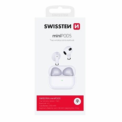 SWISSTEN BLUETOOTH TWS SLUCHÁTKA MINIPODS BÍLÝ