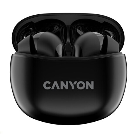 CANYON TWS-5 BT sluchátka s mikrofonem, BT V5.3 JL 6983D4, pouzdro 500mAh+40mAh až 38h, černá